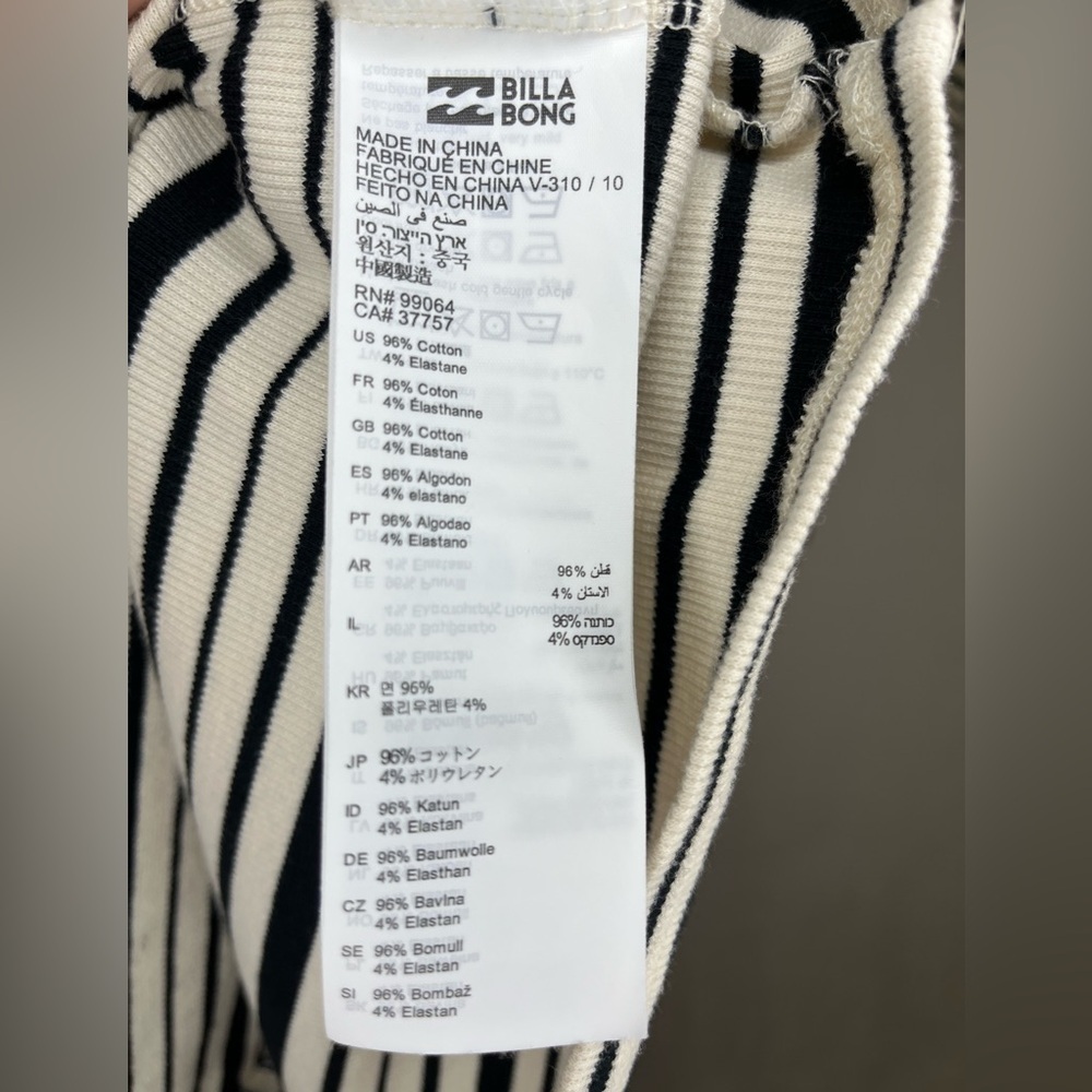 Billabong Women Black White Stripe Bodycon Surfcore Mini Dress Y2K Coastal Sz S - Picture 6 of 6
